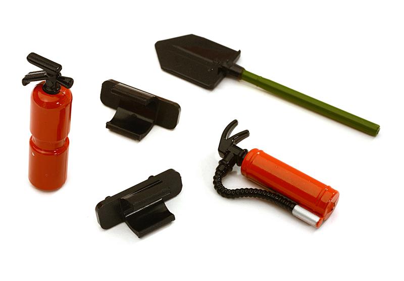 OBM031 Realistic 1/10 Scale Fire Extinguishers & Shovel Set for Off-Road - Image 1