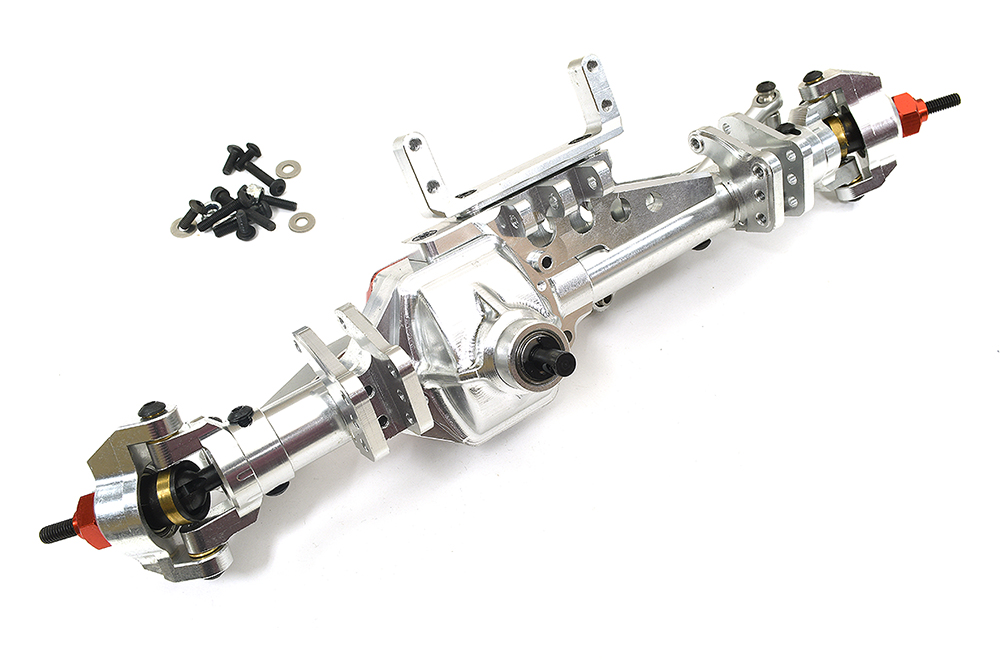 OBM1223SILVER Billet Machined Complete Front Axle Assembly for Axial 1/10 RR10 Bomber 4WD - Image 1