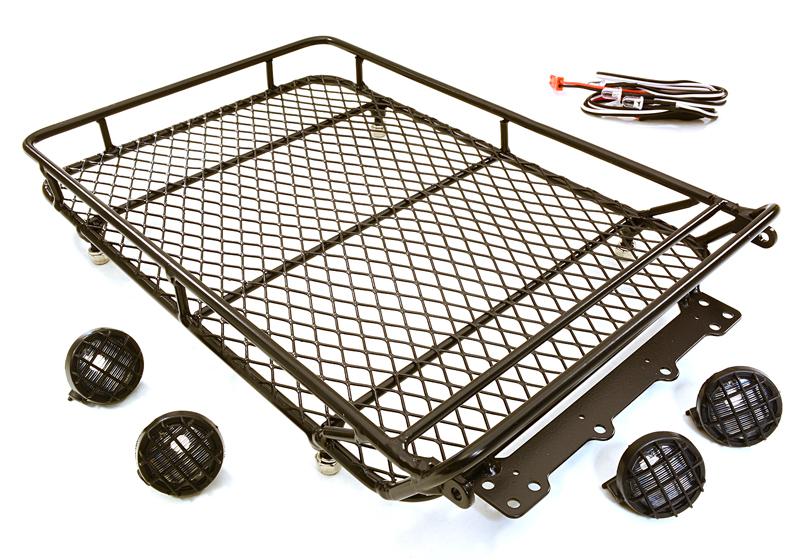 OBM1329BLACK Realistic 1/10 Scale Alloy Luggage Tray 225x145x40mm with 4 LED Spot Light Set - Image 1