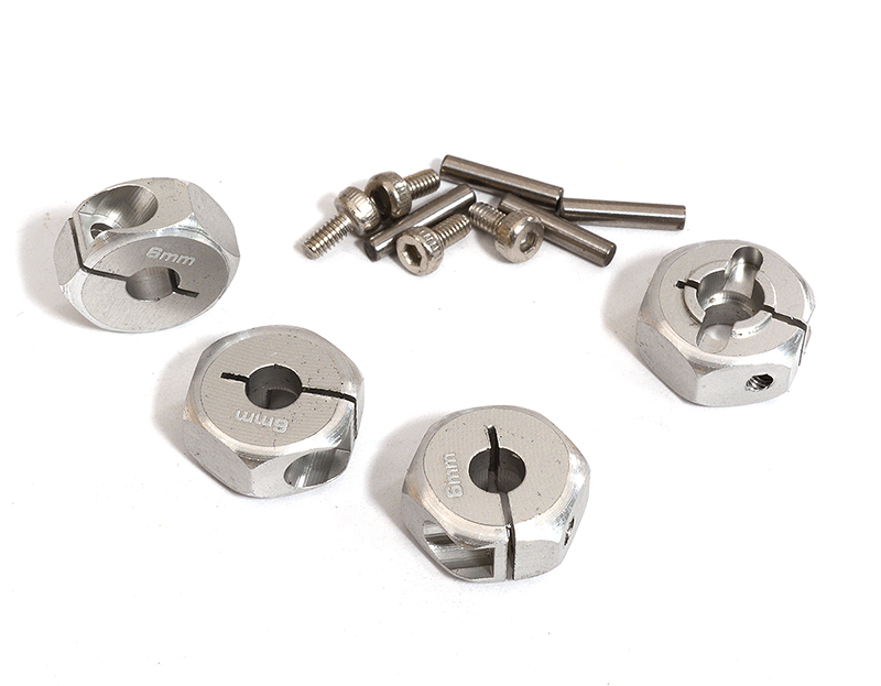 OBM1374SILVER 12mm Hex Wheel (4) Hub 6mm Thick for 1/10 Axial, Tamiya, Drift & TC - Image 1