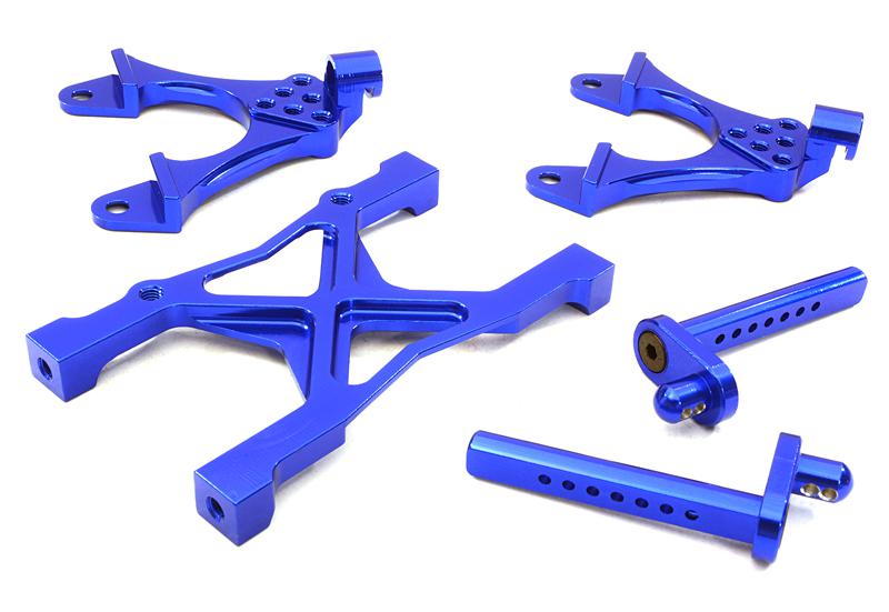OBMBR233010BLUE CNC Machined Rear Chassis Brace, Shock Tower & Body Post Kit for Axial SCX-10 - Image 1