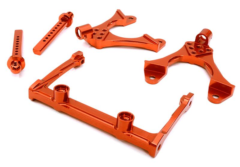 OBMBR233011RED CNC Machined Front Chassis Brace, Shock Tower & Body Post Kit for Axial SCX-10 - Image 1