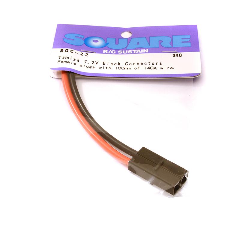 SQ-SGC-22 Square R/C Tamiya 7.2V Black Connectors (Female plugs with 100mm of 14GA wire.) - Image 1