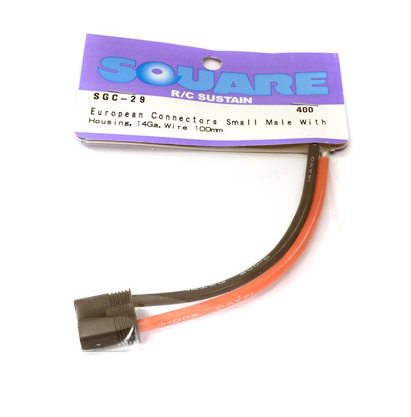 SQ-SGC-29 Square R/C European Connectors - Small Male with Housing, 14Ga. Wire (100mm) - Image 1