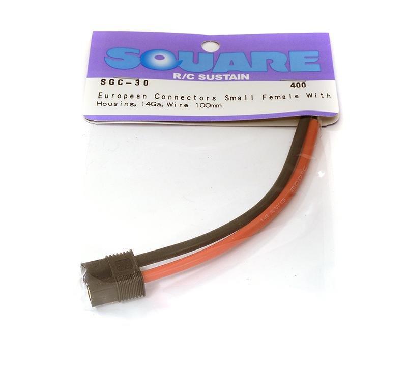 SQ-SGC-30 Square R/C European Connectors - Small Female with Housing, 14Ga. Wire (100mm) - Image 1