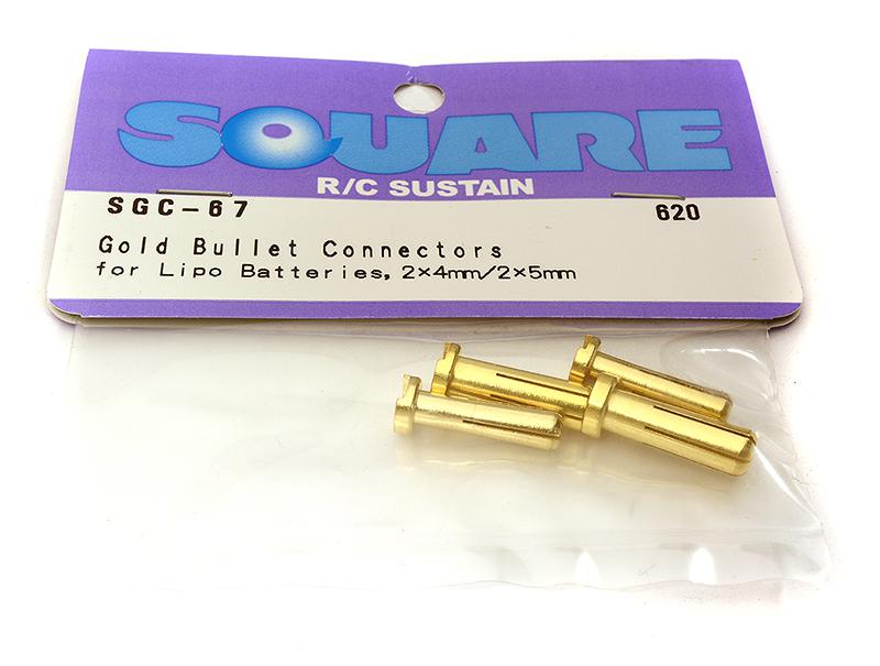 SQ-SGC-67 Square R/C Gold Bullet Connectors for LiPo Batteries (2x4mm/2x 5mm) - Image 1