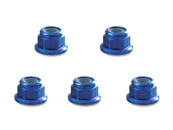 SQ-SGE-04FBY Square R/C 4mm Aluminum Lock Nuts, Flanged (Blue) 5 pcs. - Image 1