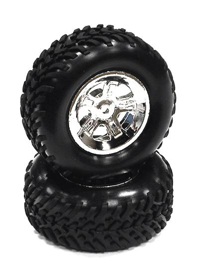 T3517CHROME Type V Wheel and Tire Set (2) for Traxxas 1/16 Slash VXL (O.D.=66mm) - Image 1
